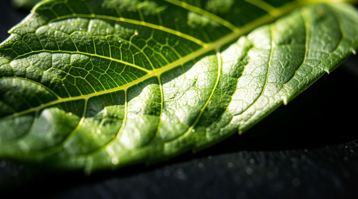 Backlit botanical leaf showing vein structure