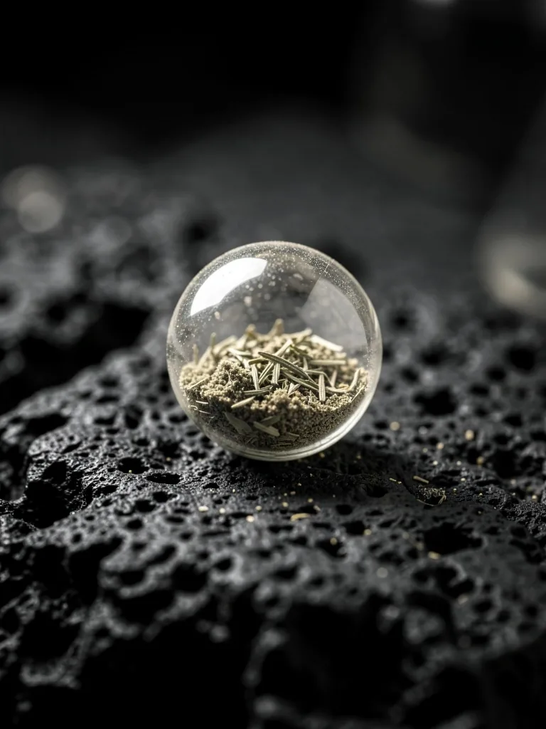 Natural botanical capsule on dark stone surface