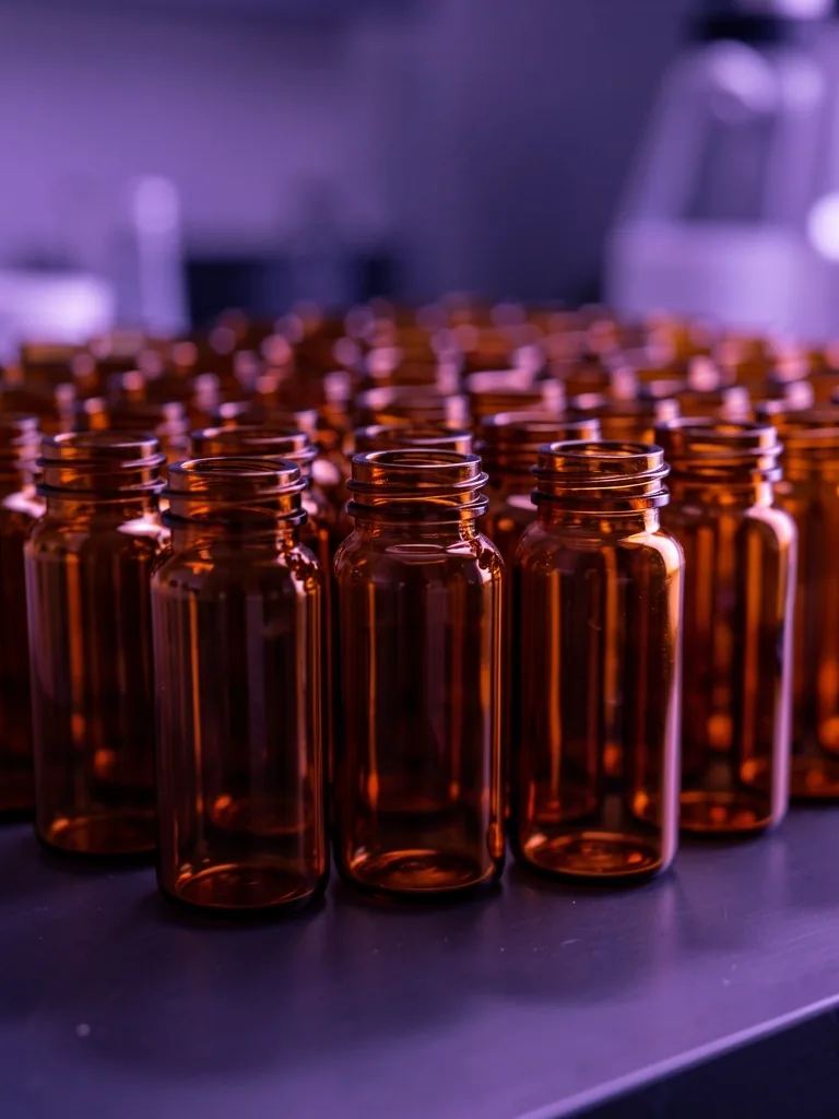 Laboratory vials under analytical lighting