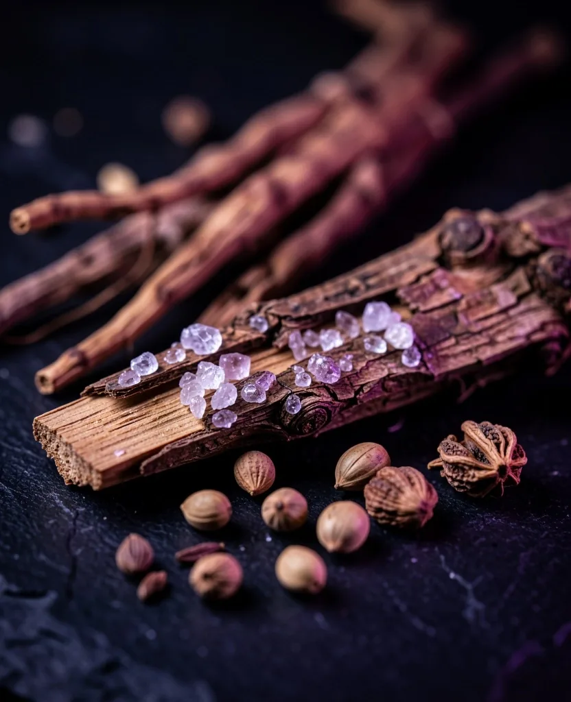 Botanical ingredients on dark stone